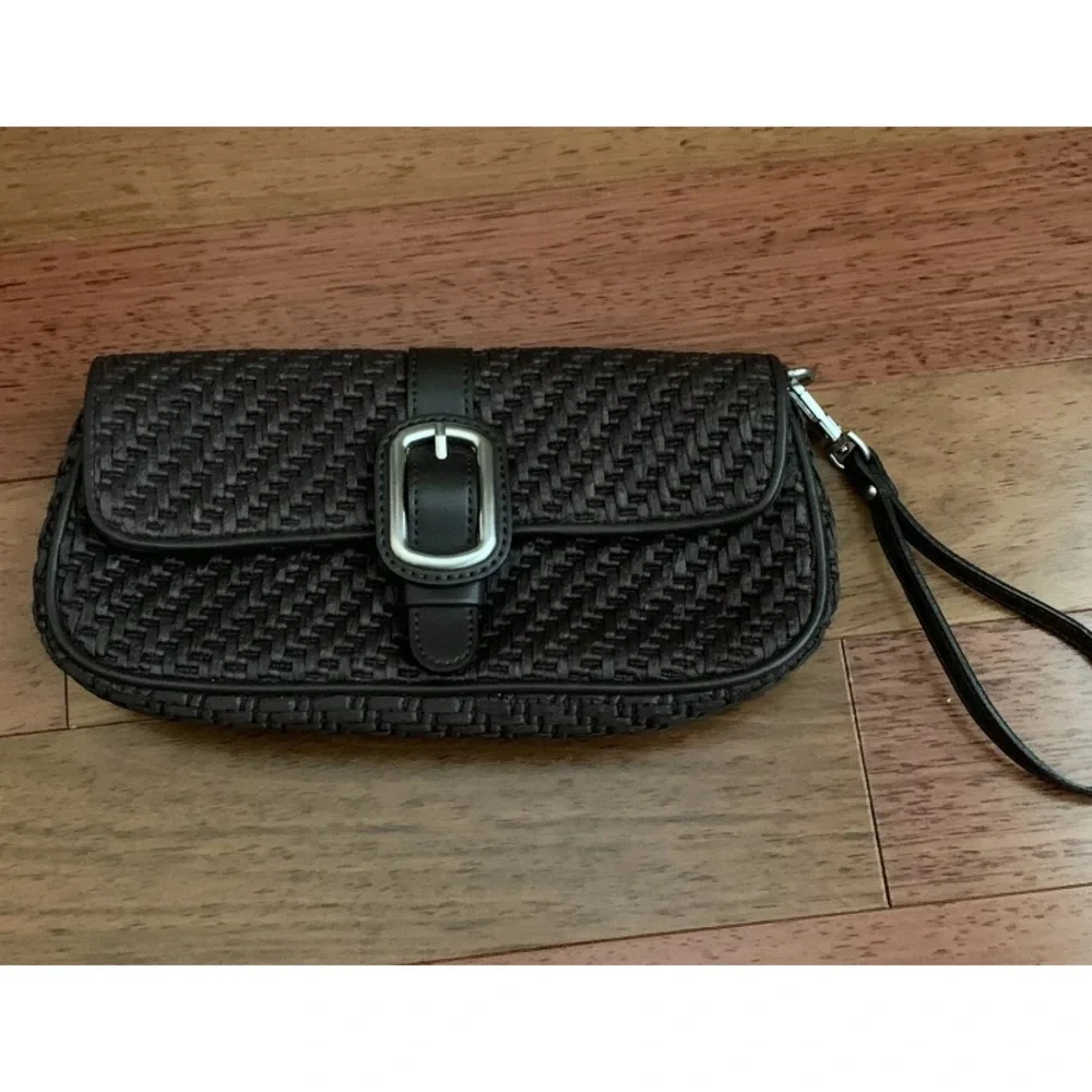 Ann Taylor Dark Brown Woven Wristlet Clutch